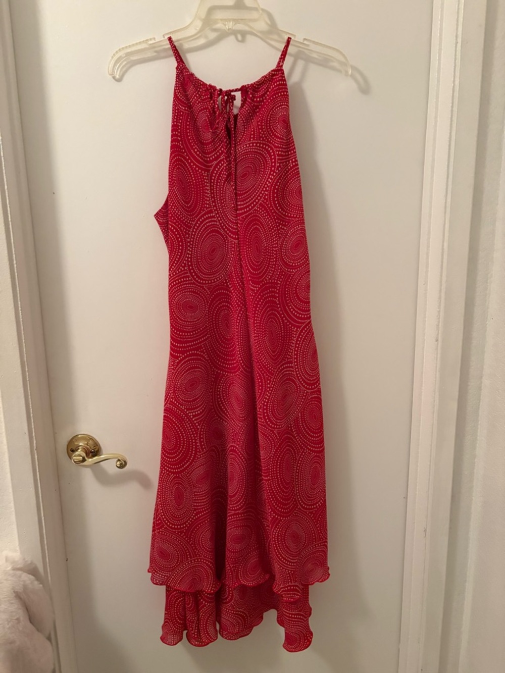 jonathan martin Red Backless Halter Maxi with Dot Spiral Print